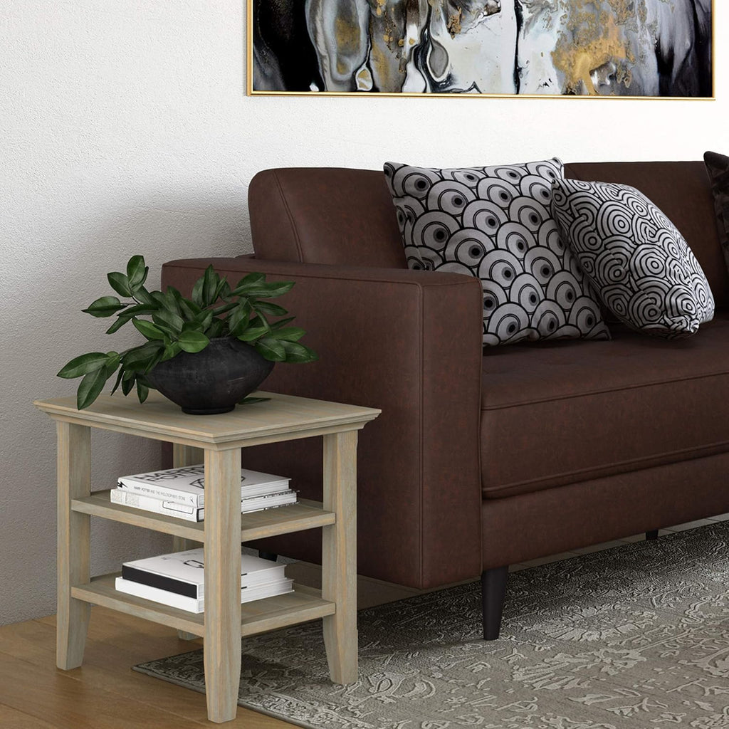 Black Solid Wood Narrow Side Table with 2 Shelves W1573