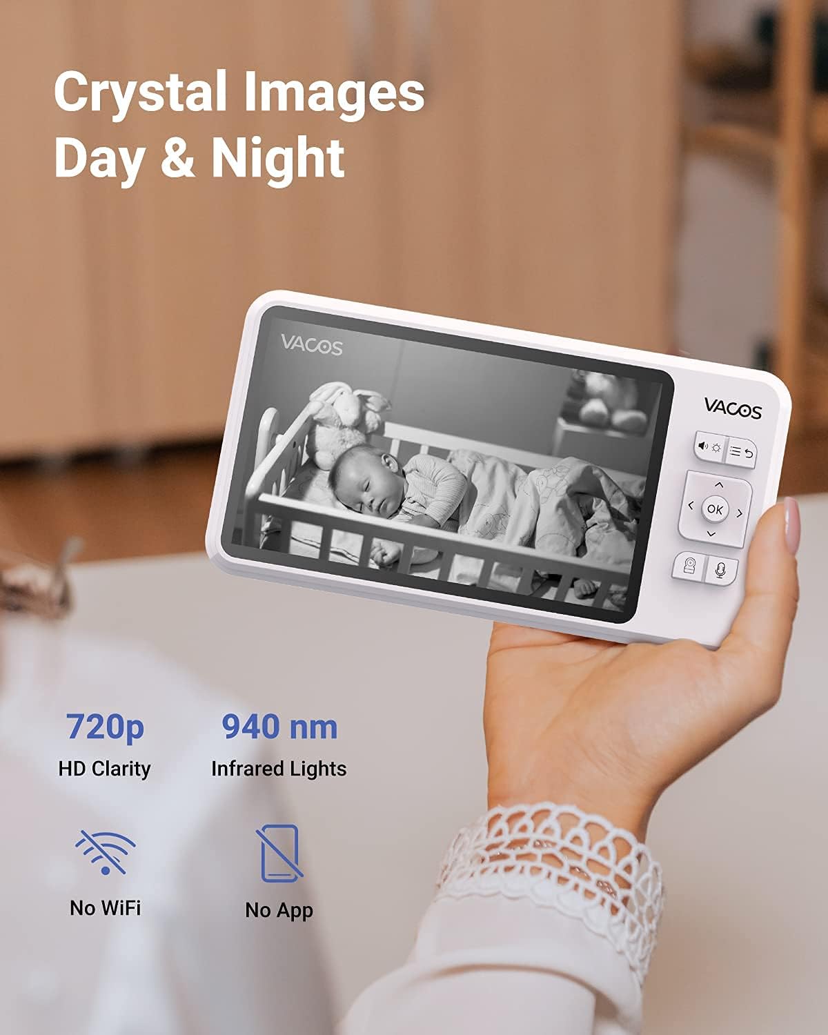 Baby Monitor with Camera and Audio, 720P 5 HD Display, Night Vision, 1000ft Range P18168