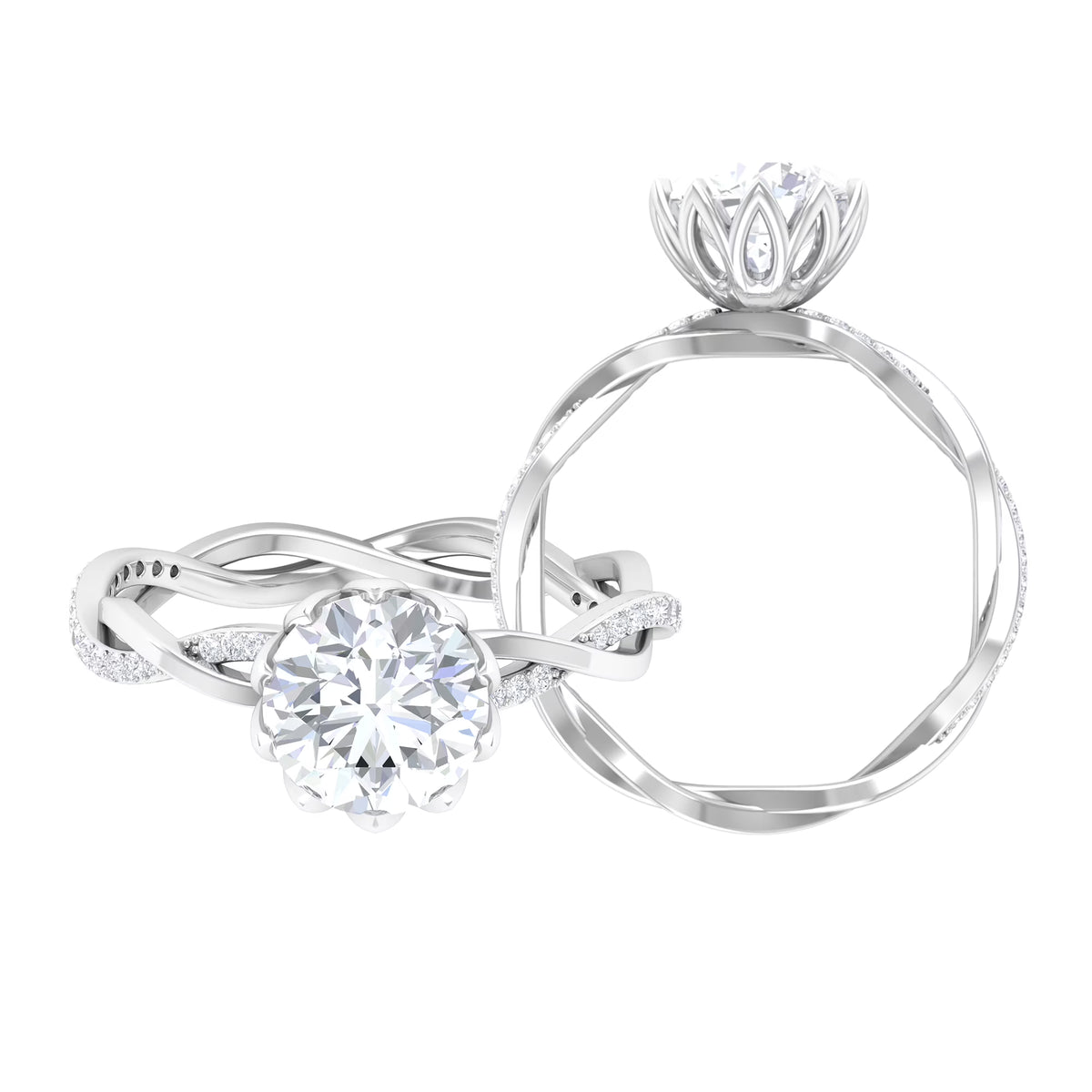 2.50 CT Moissanite Solitaire Engagement Ring with Braided Shank, 925 Sterling Silver I896061
