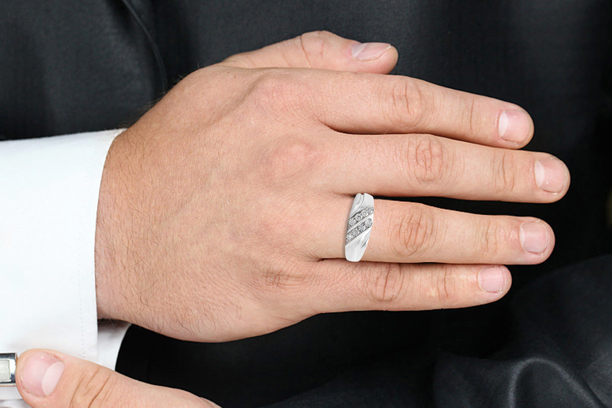 14K White Gold Over Sterling Silver Mens Wedding Band Ring X331750