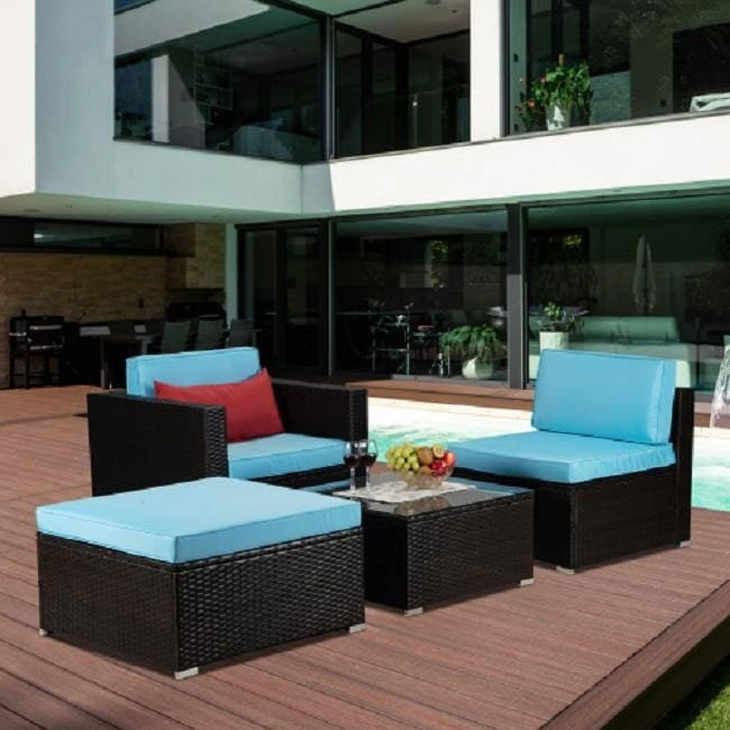 4-Piece Rattan Wicker Sectional Cushioned Sofa Set with 1 Red Pillow L5852