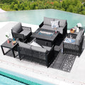 Grey Rope Patio Sectional Sofa Set with Fire Pit Table, 9 Pcs Outdoor Furniture Set X2664