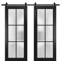 Matte Black Frosted Glass Double Barn Door 64 x 80 inches Q940