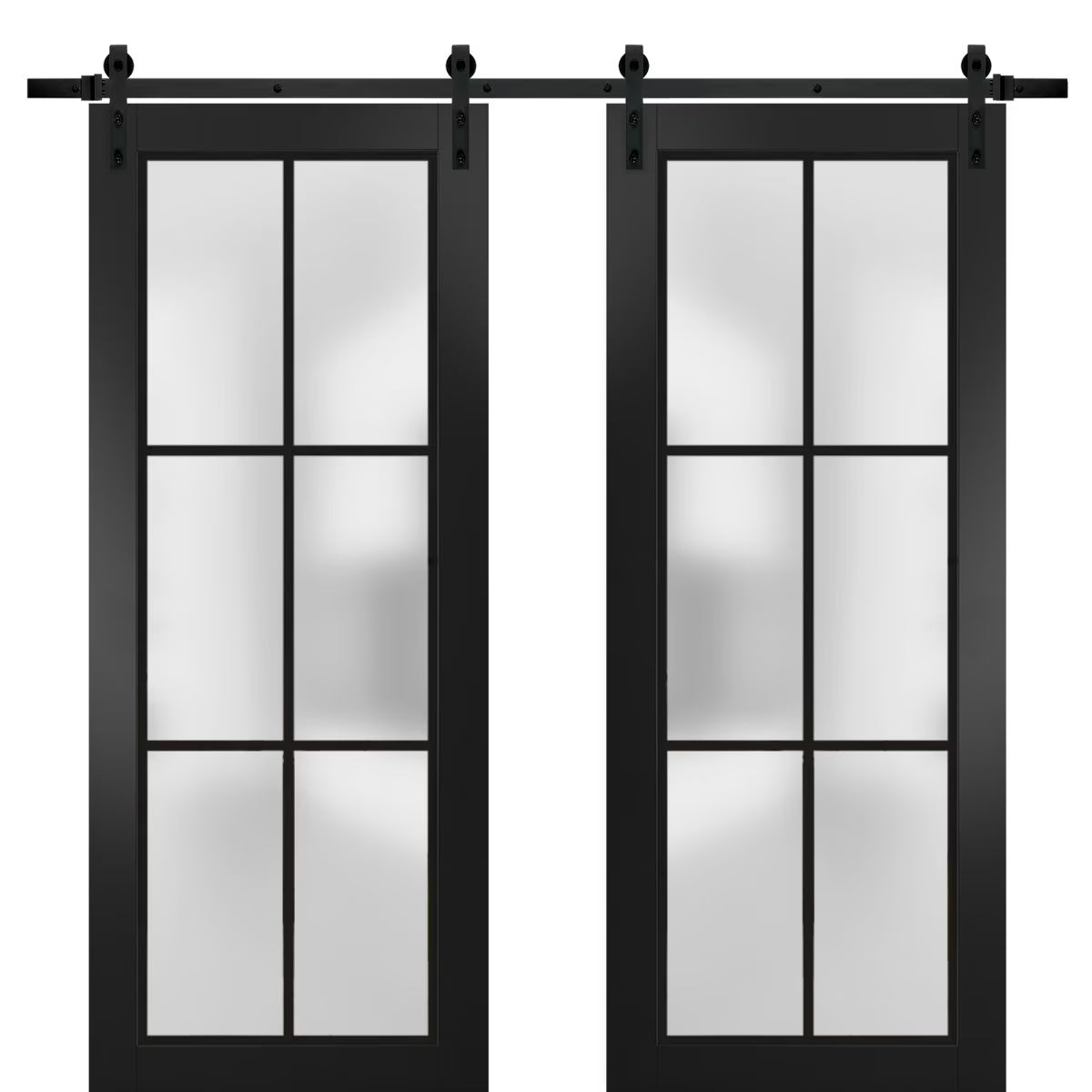 Matte Black Frosted Glass Double Barn Door 64 x 80 inches Q940