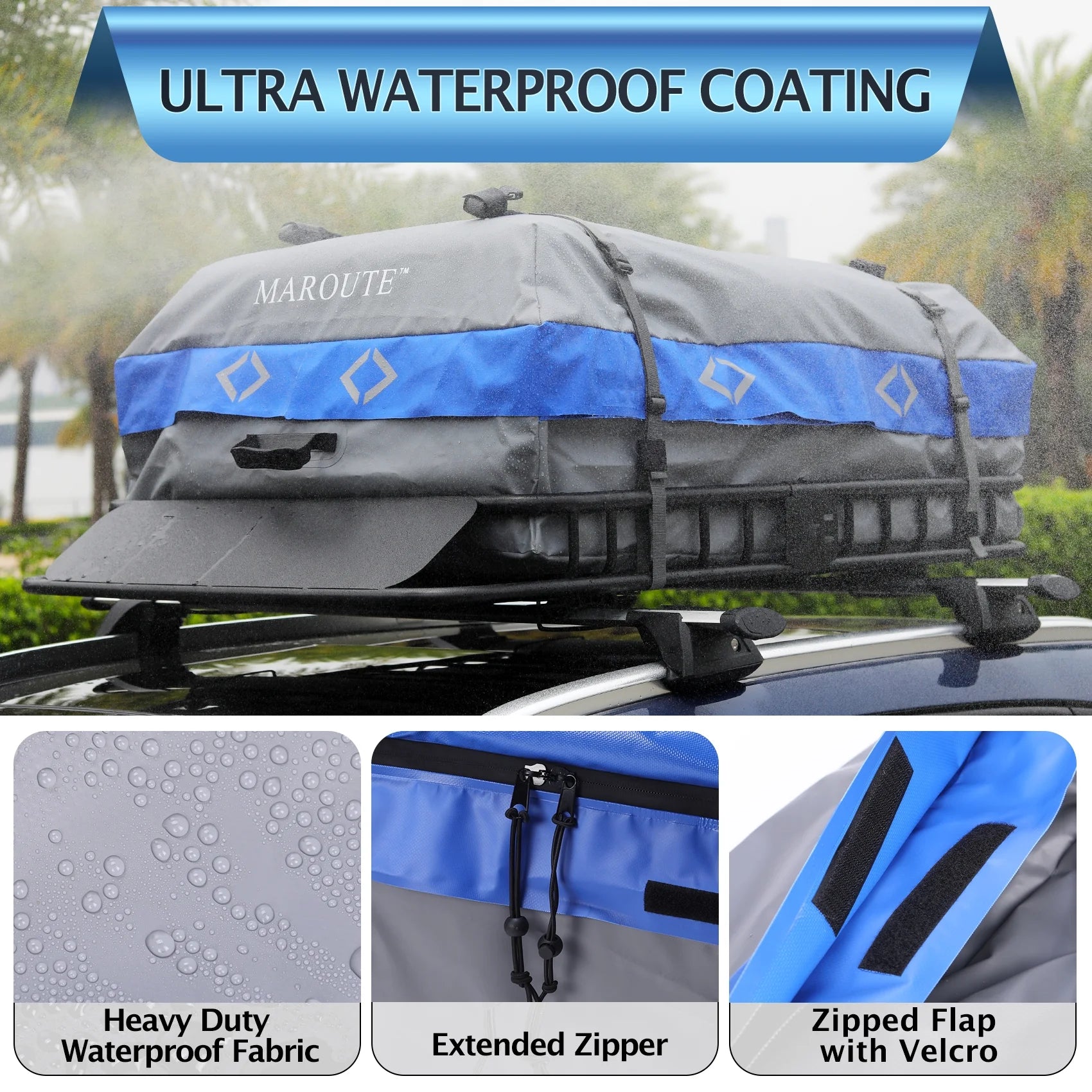 Rooftop Cargo Carrier Bag, 21 Cubic Feet Heavy Duty Waterproof Car Bag, 8 Door Hooks, Storage Bag B394