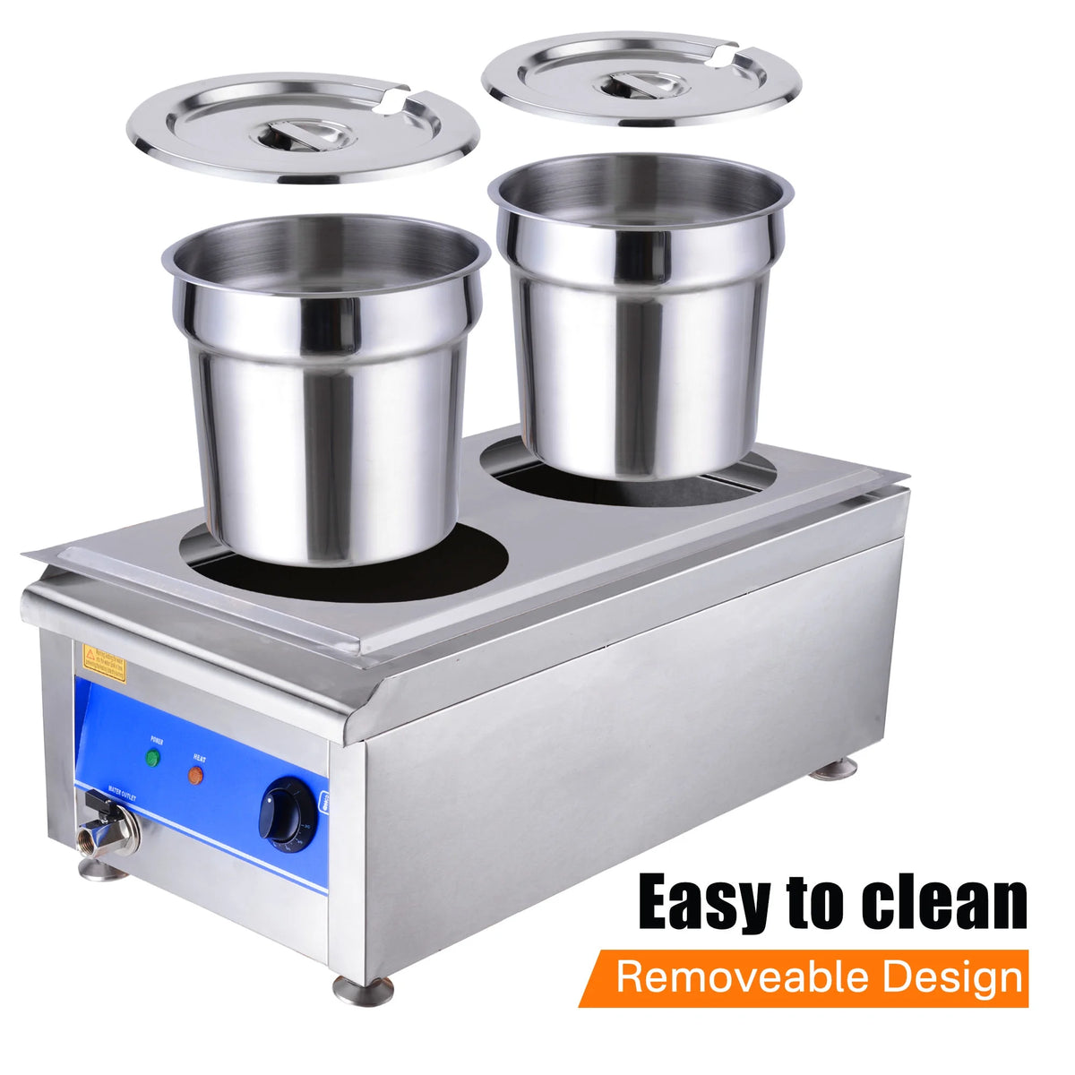 1200W Dual Pots Countertop Food Warmer Stainless Steel Commercial Bain Marie D309