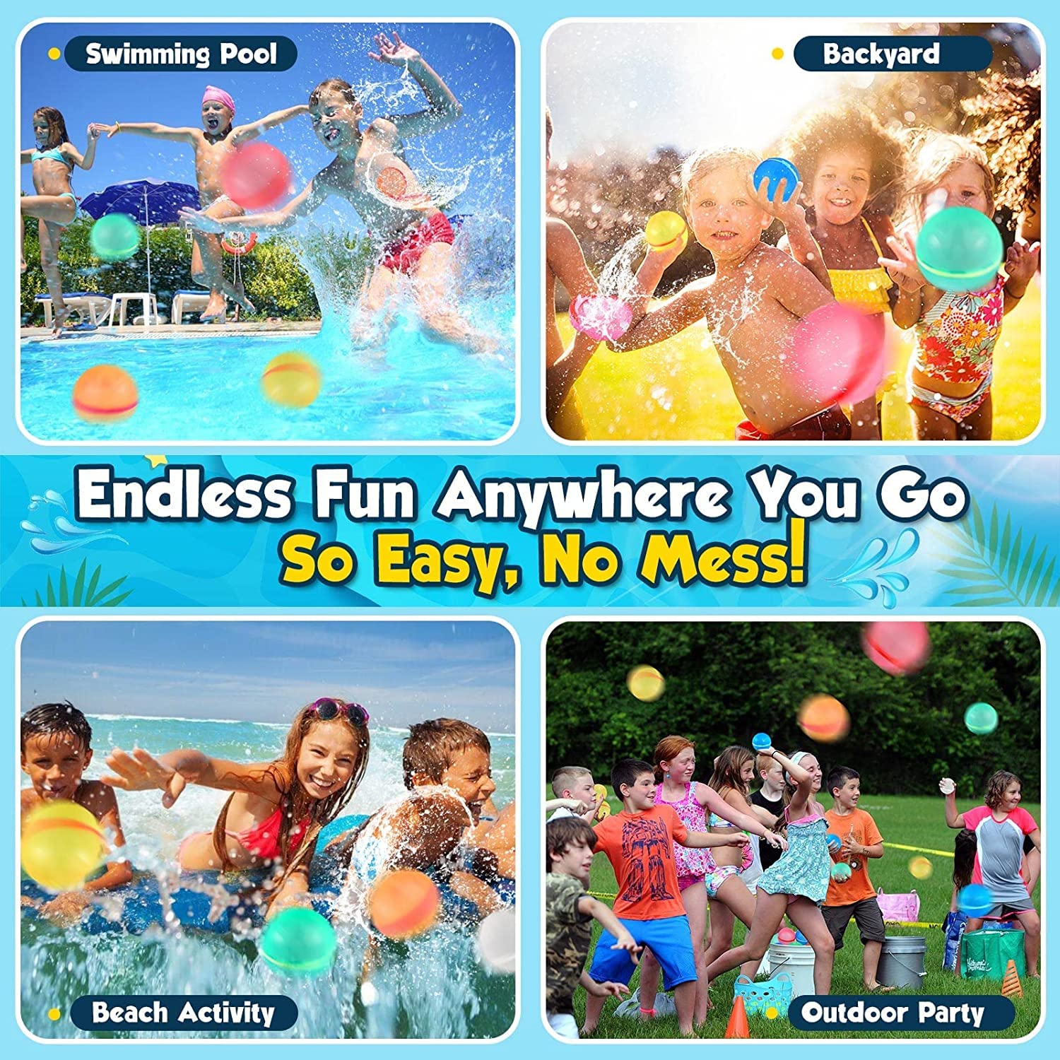 6 pcs Reusable Water Balloons for Kids L65819