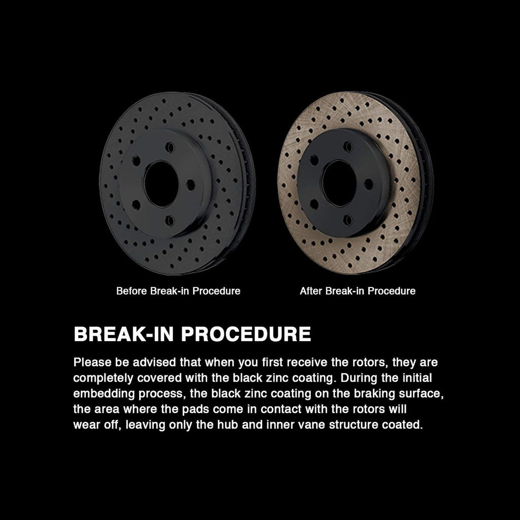 Black Zinc Cross Drilled Brake Rotors Kit + Semi-Metallic Brake Pads C2512