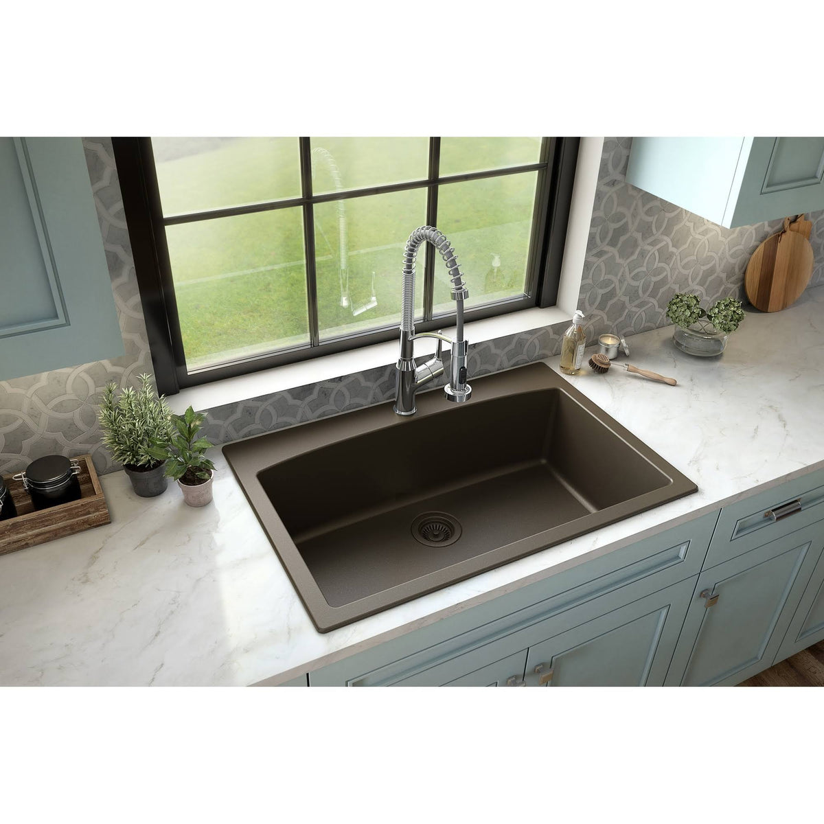 33x22 Drop In Quartz Composite Kitchen Sink, Grey M556219