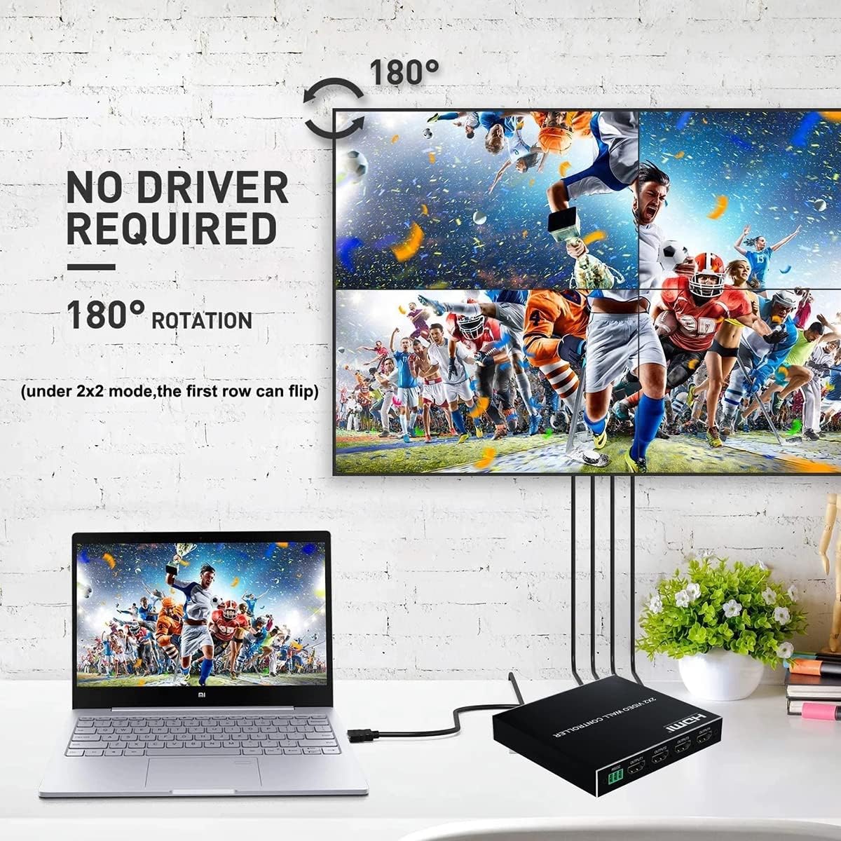4K 2x2 Video Wall Controller Splitter, 4X1 Quad Viewer, 1 HDMI/DVI Input 4 HDMI Output, Video Wall Processor with RS232 Control W643