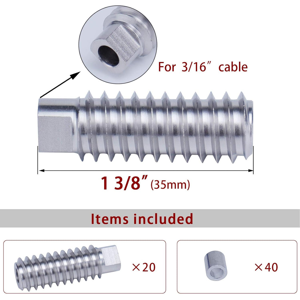 20Pack 3/16 Invisible Cable Railing Kit T316 Stainless Steel 10 Cable Line Q1704