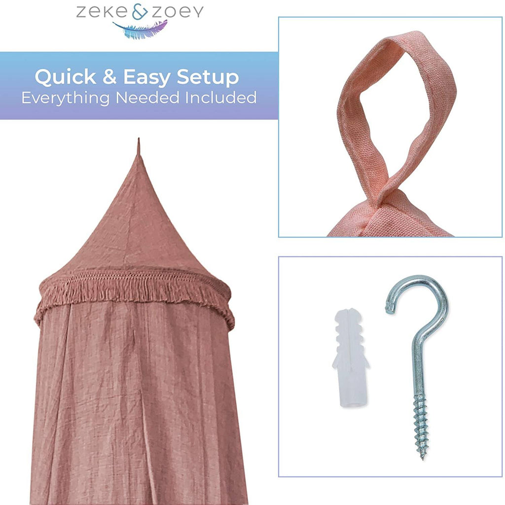 Hanging Dusty Dirty Pink Princess Canopy with Tassels V7943