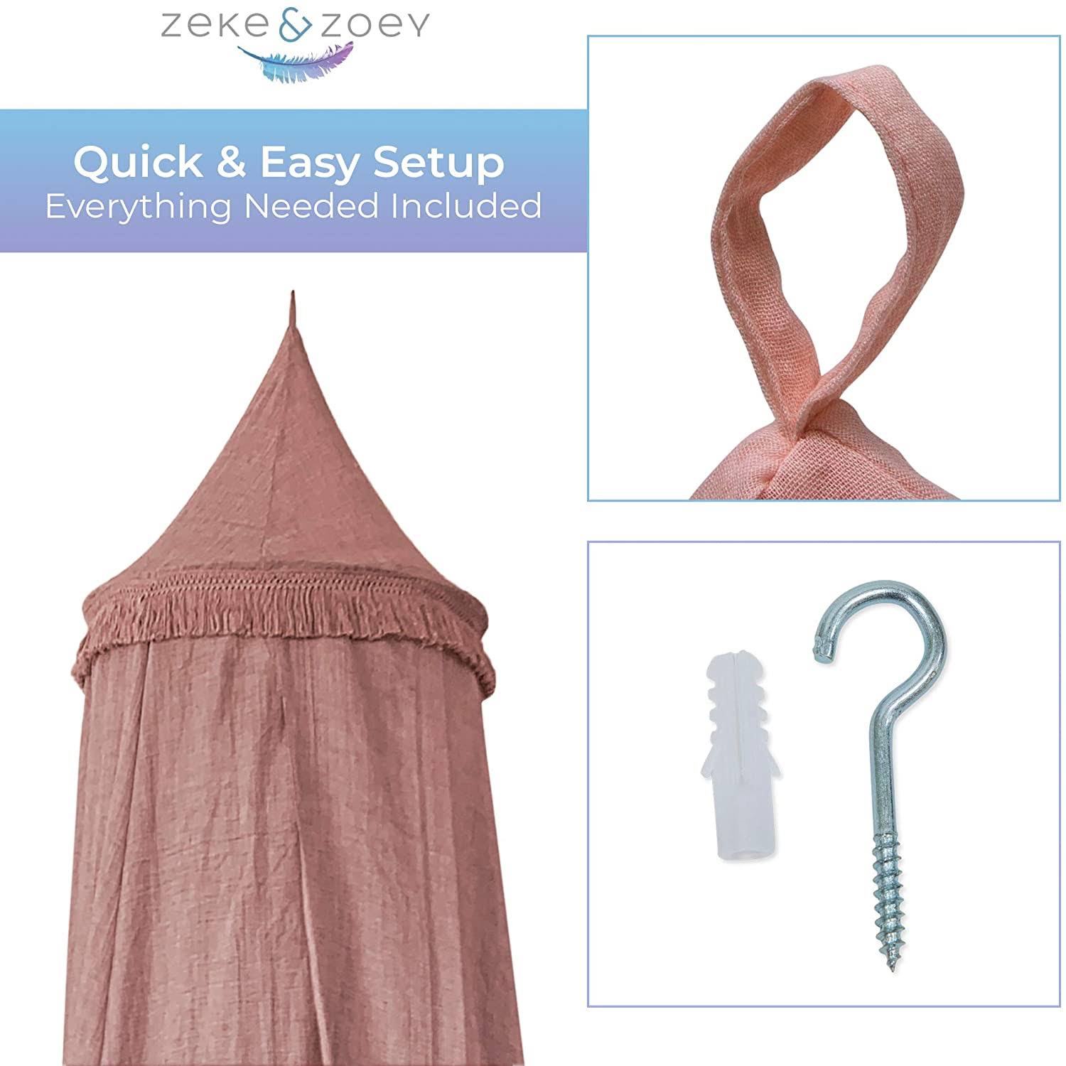 Hanging Dusty Dirty Pink Princess Canopy with Tassels V7943
