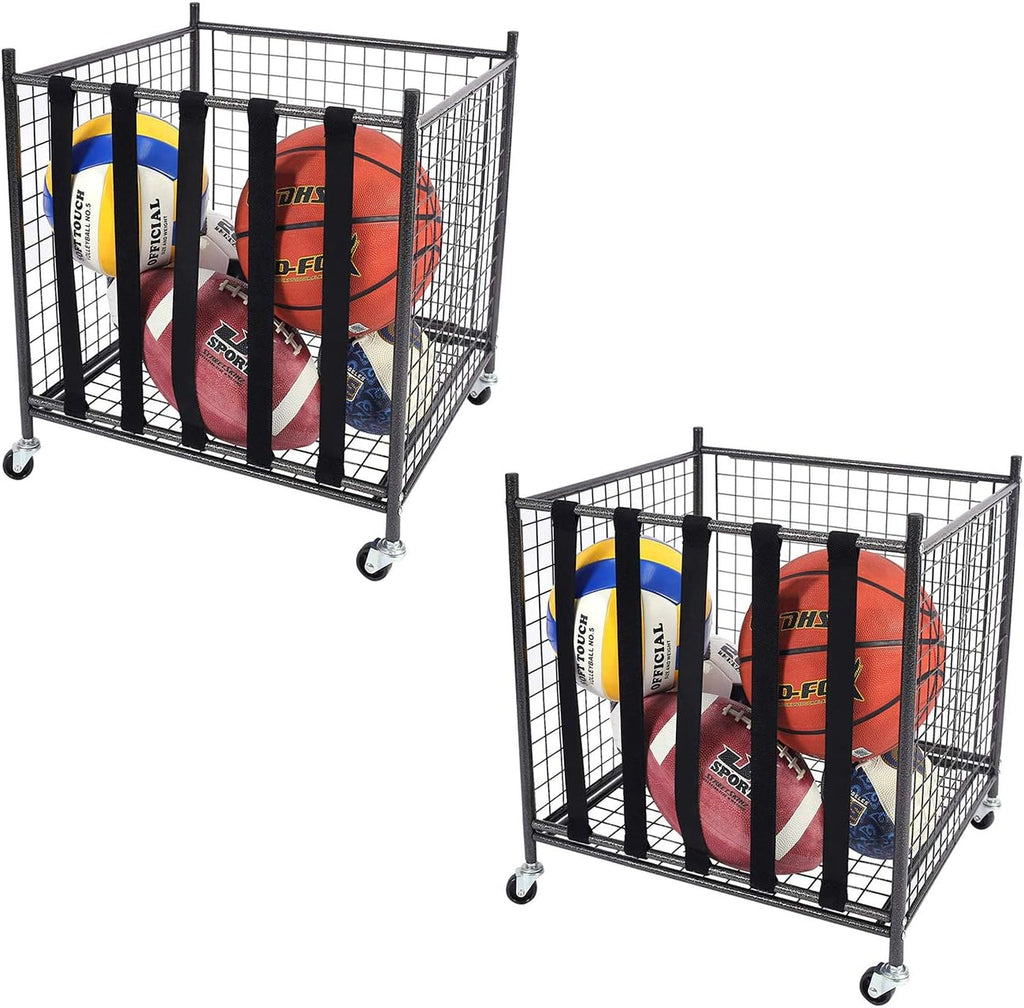 Rolling Sports Ball Storage Cart with Elastic Straps W287