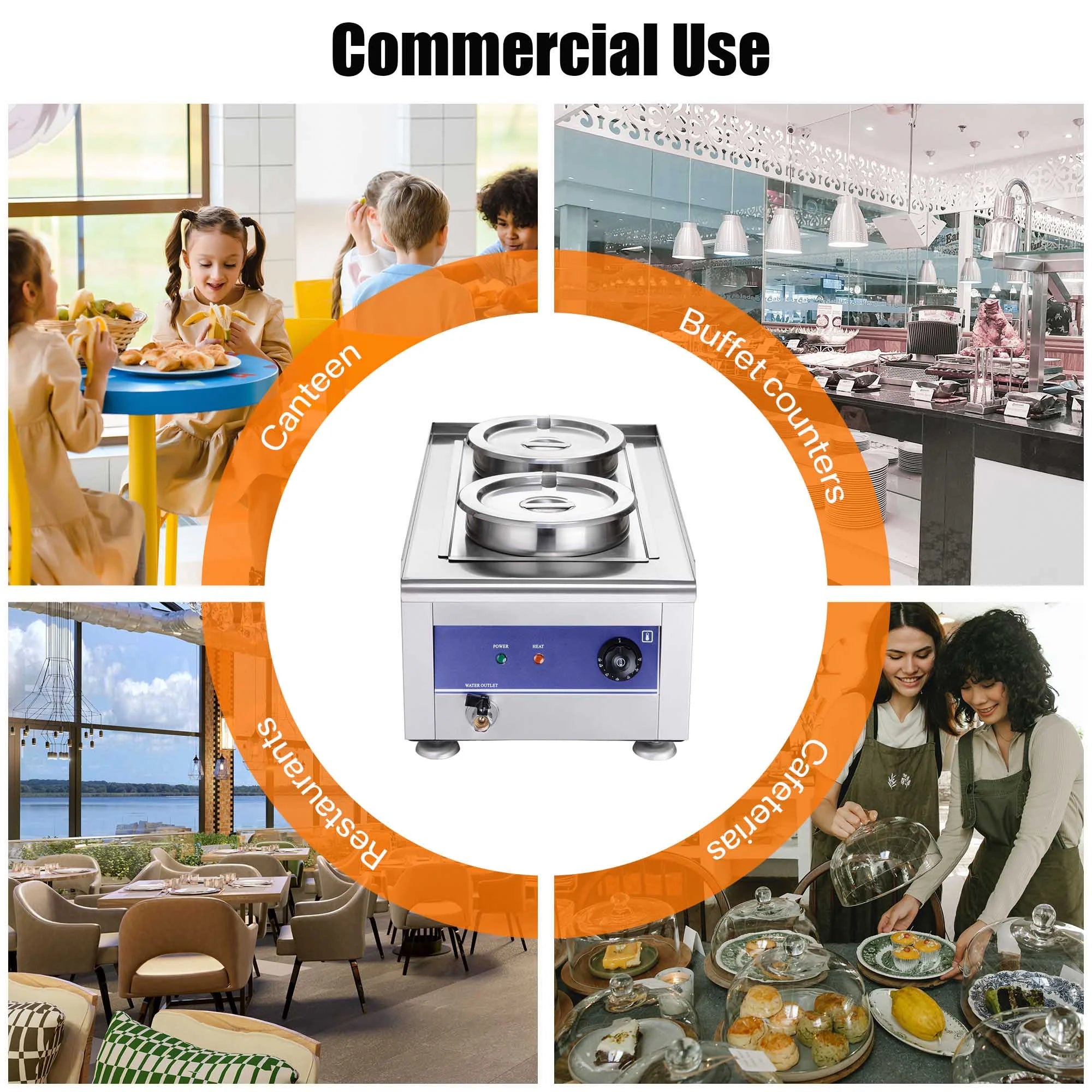 1200W Dual Pots Countertop Food Warmer Stainless Steel Commercial Bain Marie D309
