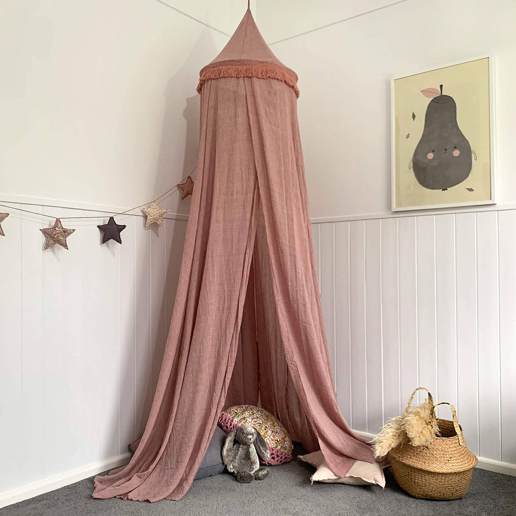 Hanging Dusty Dirty Pink Princess Canopy with Tassels V7943