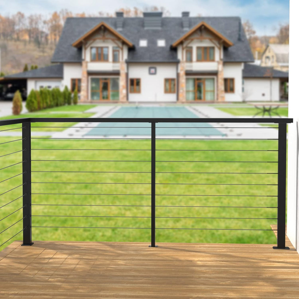 4Pack 36''x2''x2'' Black Square Weldless Stainless Steel Pre-Drilled Cable Railing Post B560115