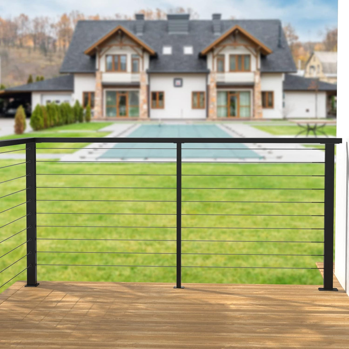 4Pack 36''x2''x2'' Black Square Weldless Stainless Steel Pre-Drilled Cable Railing Post B560115
