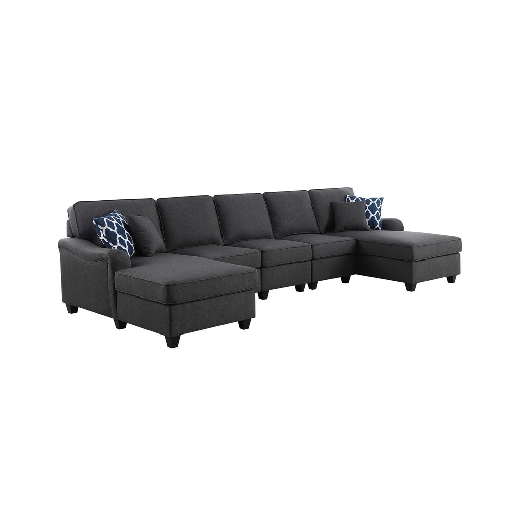 Dark Gray Linen 5Pc Modular Sectional Sofa P3071