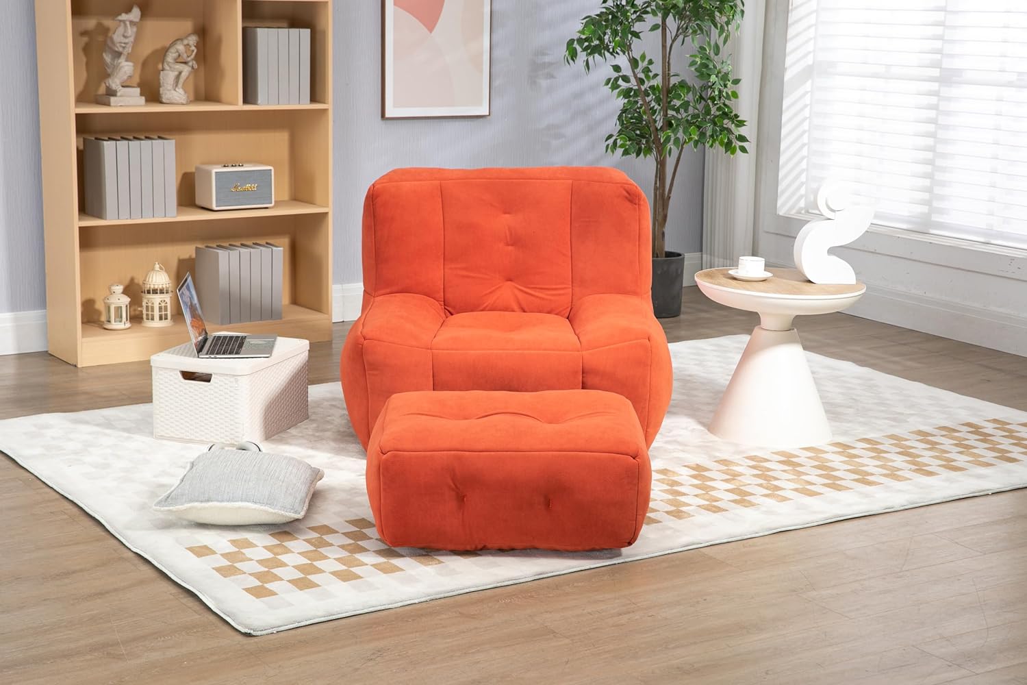 Orange Velvet Bean Bag Chair with Ottoman Z70338