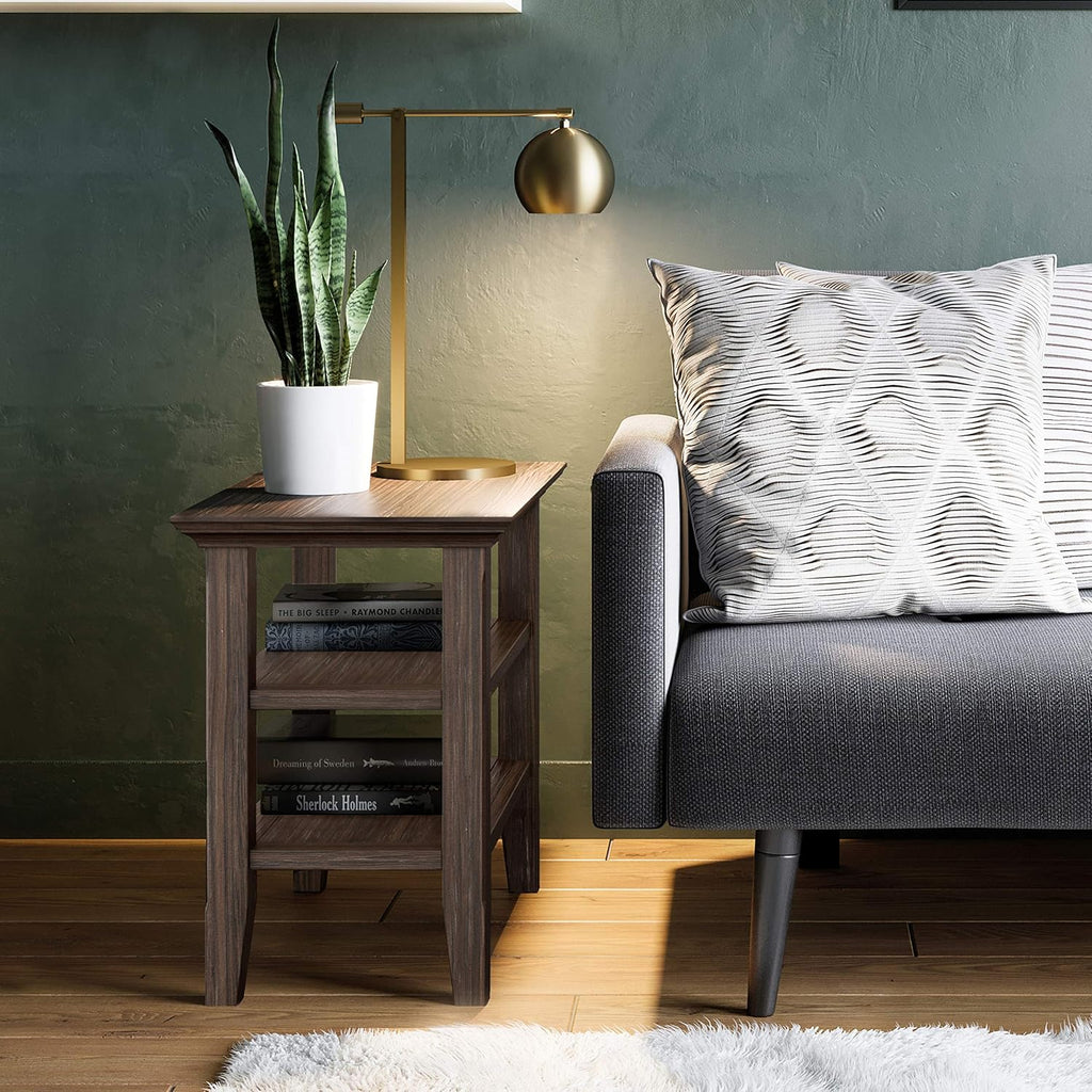 Black Solid Wood Narrow Side Table with 2 Shelves W1573