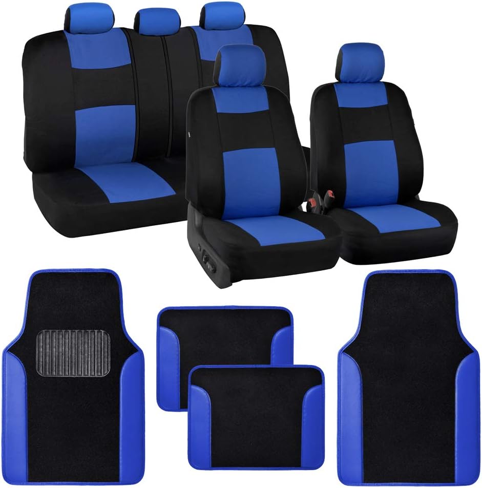 Blue PolyPro Car Seat Covers Full Set with 4-Piece Car Floor Mats E1053