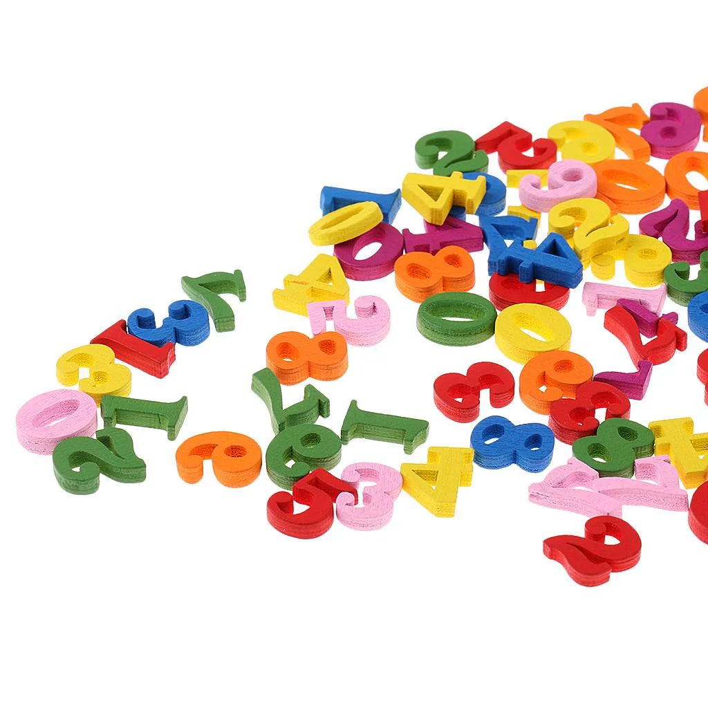 100 Pack Wooden Numbers Math Learning Educational Toy E4817