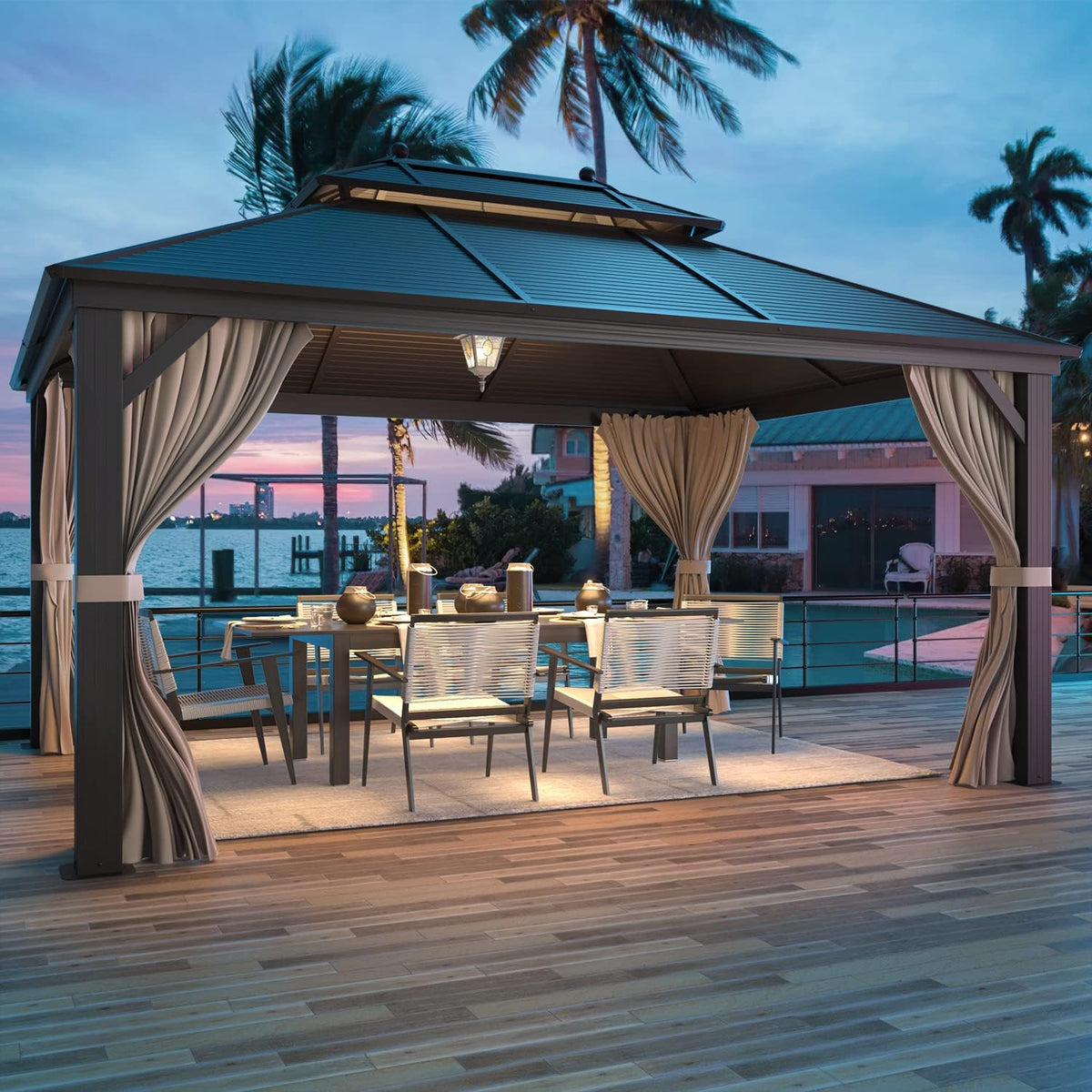 Galvanized Steel Aluminum Frame Gazebo with Netting and Curtains 10'x 13' O1989