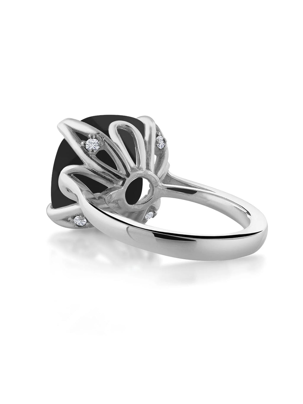 925 Sterling Silver Black Onyx and White Moissanite Engagement Ring Z9466