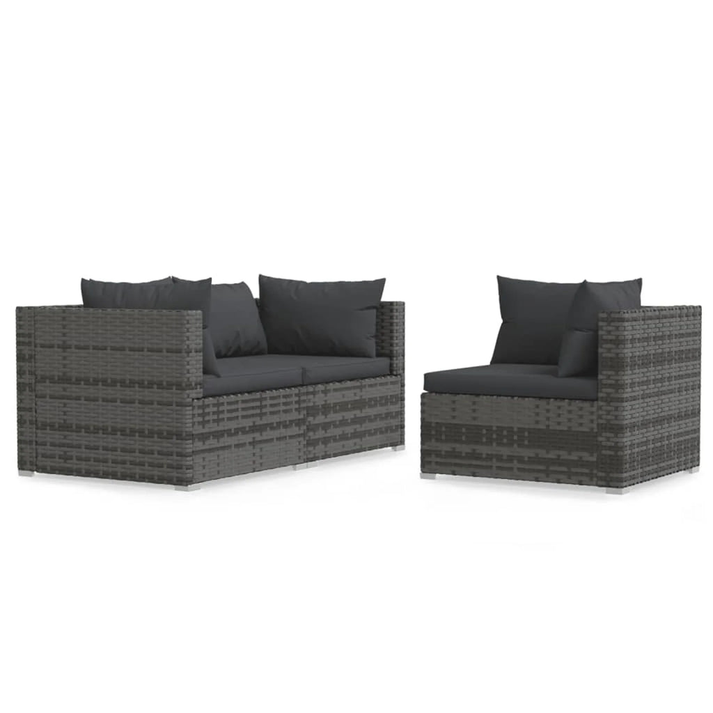 3 Piece Gray Poly Rattan Corner Sofa Set with Cushions J218