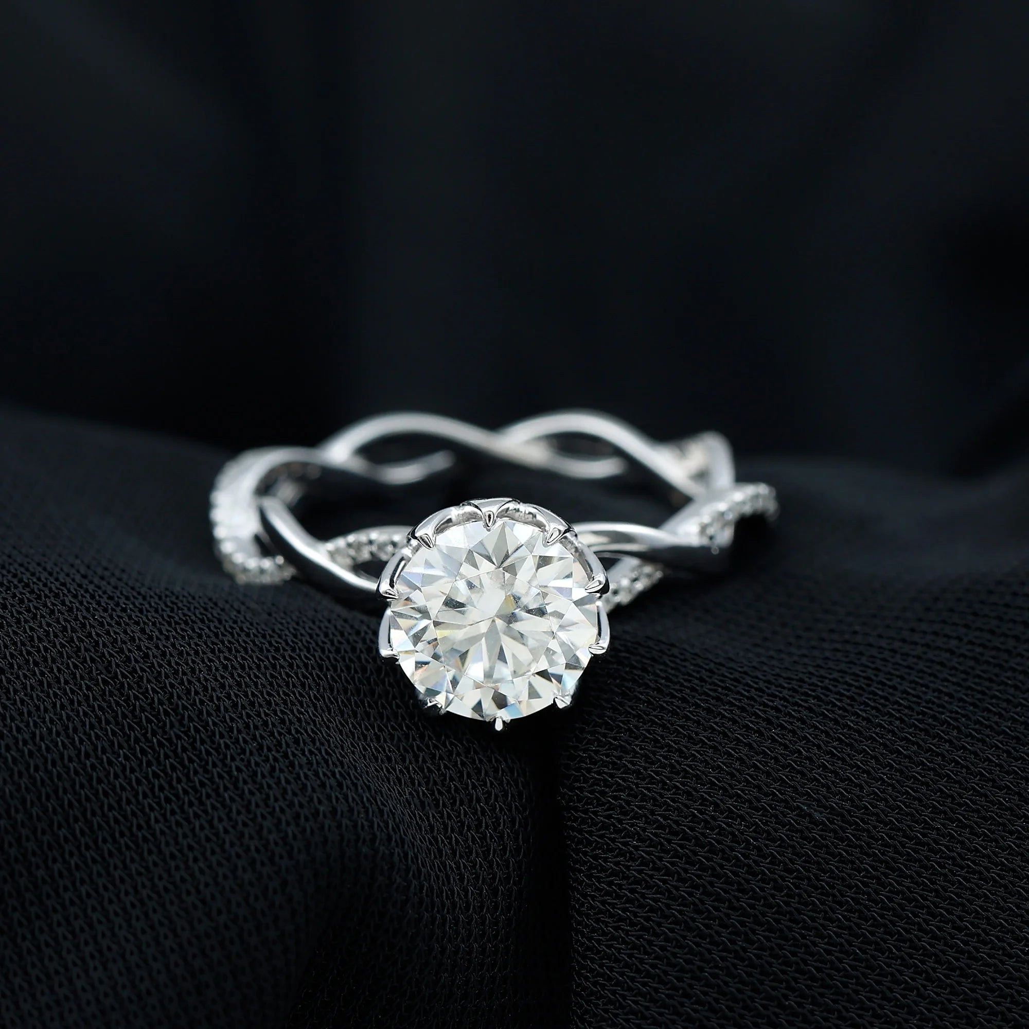 2.50 CT Moissanite Solitaire Engagement Ring with Braided Shank, 925 Sterling Silver I896061