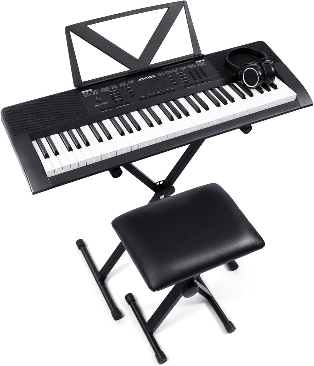 61 Key Piano Keyboard with Keyboard Stand, Bench, Sheet Music Stand, Headphones, Speakers H54746