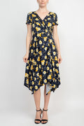 V-Neck Short Sleeve Floral Print ITY Dress C148
