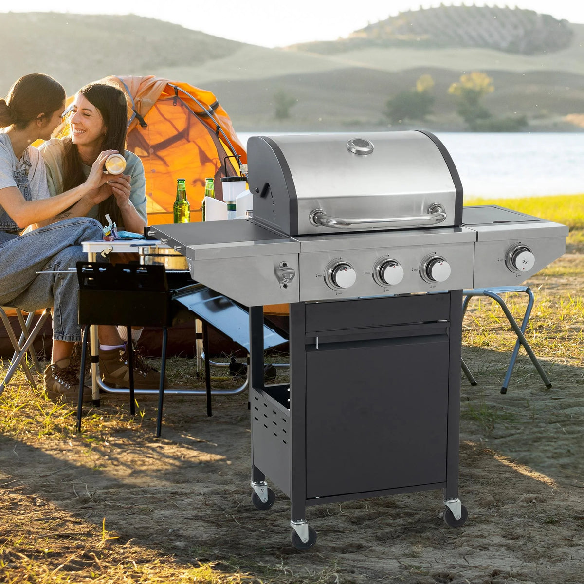 3-Burner Stainless Steel Propane Gas Grill with Side Burner R88833