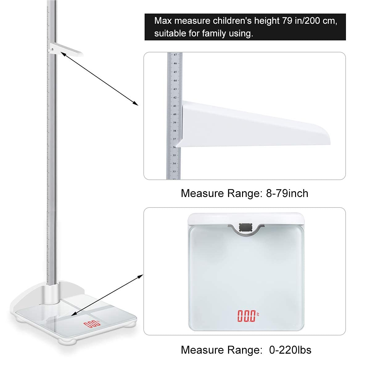 Digital Scale 2-in-1 200cm & 200lb Height Measurement Scale with Height Rod E5116