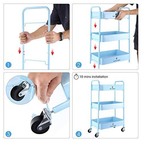 White 3-Tier Rolling Metal Utility Cart I776625