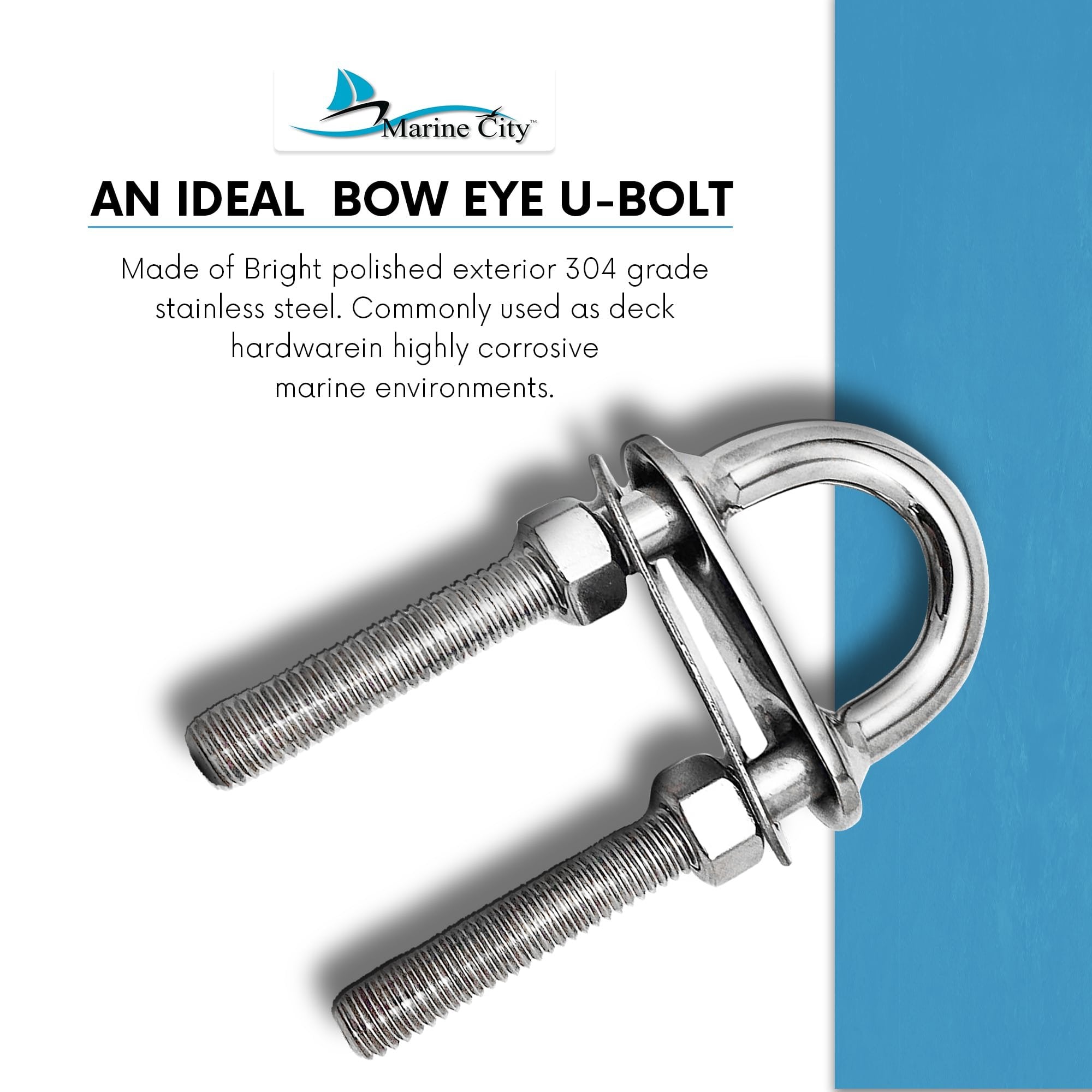 Stainless Steel 3/8" Welding Plate Bow Eye U-Bolt 4" Length G88233