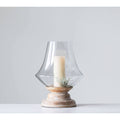 Large Whitewashed Mango Wood Handblown Glass Hurricane M946