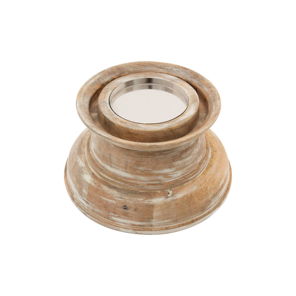 Large Whitewashed Mango Wood Handblown Glass Hurricane M946
