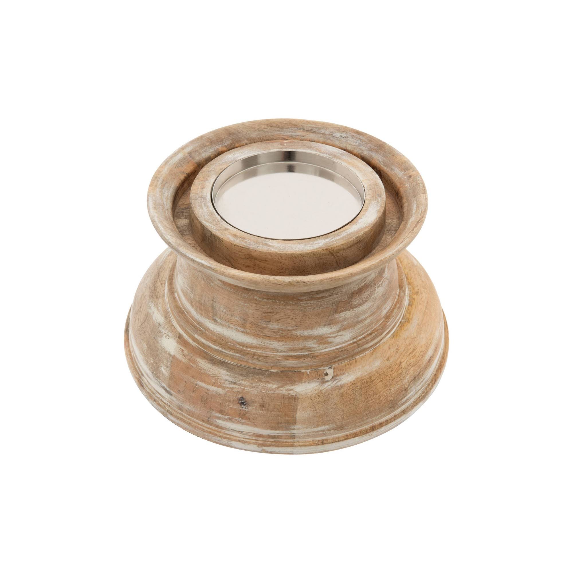 Large Whitewashed Mango Wood Handblown Glass Hurricane M946