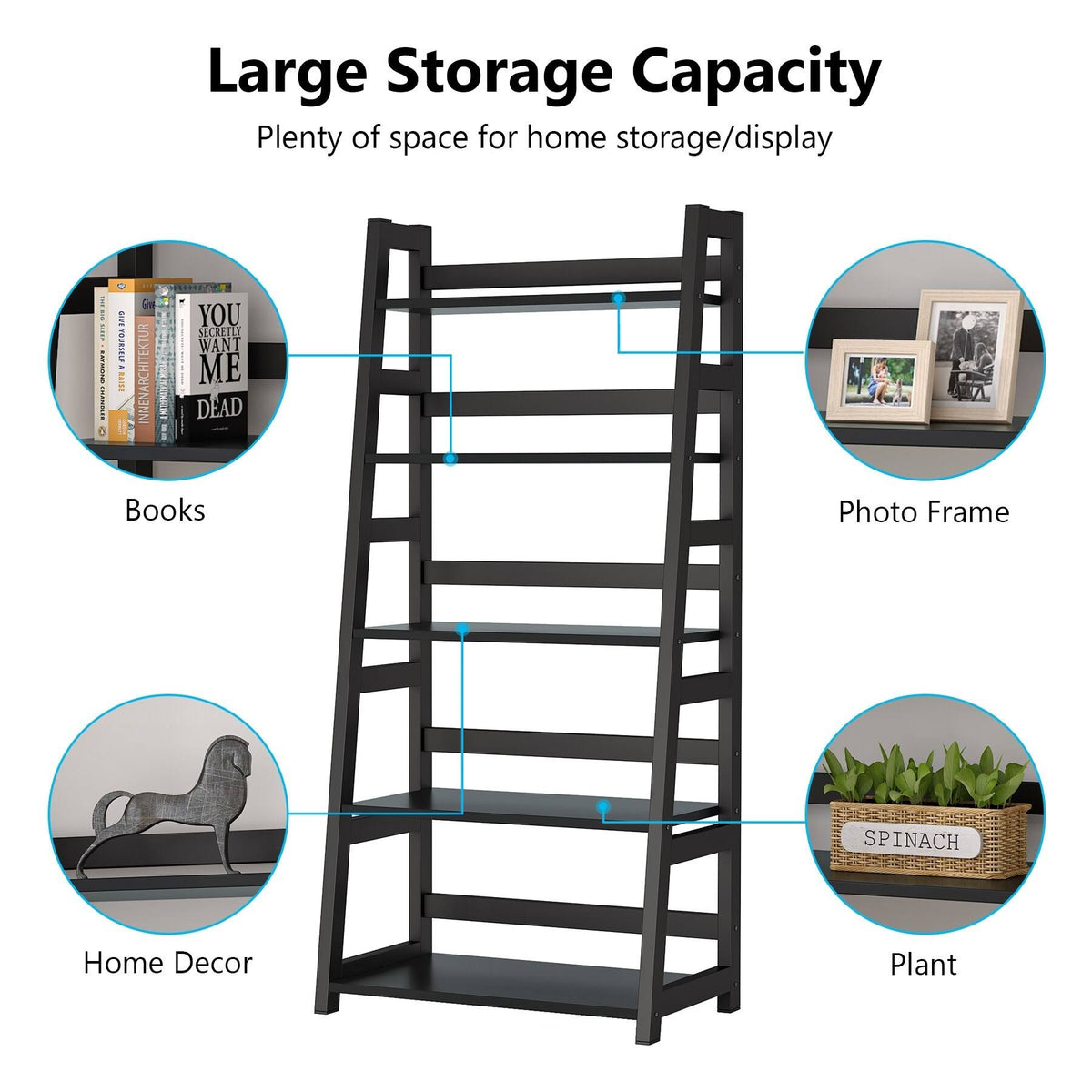 5-Tier Ladder Bookshelf Bookcase Brown U32035