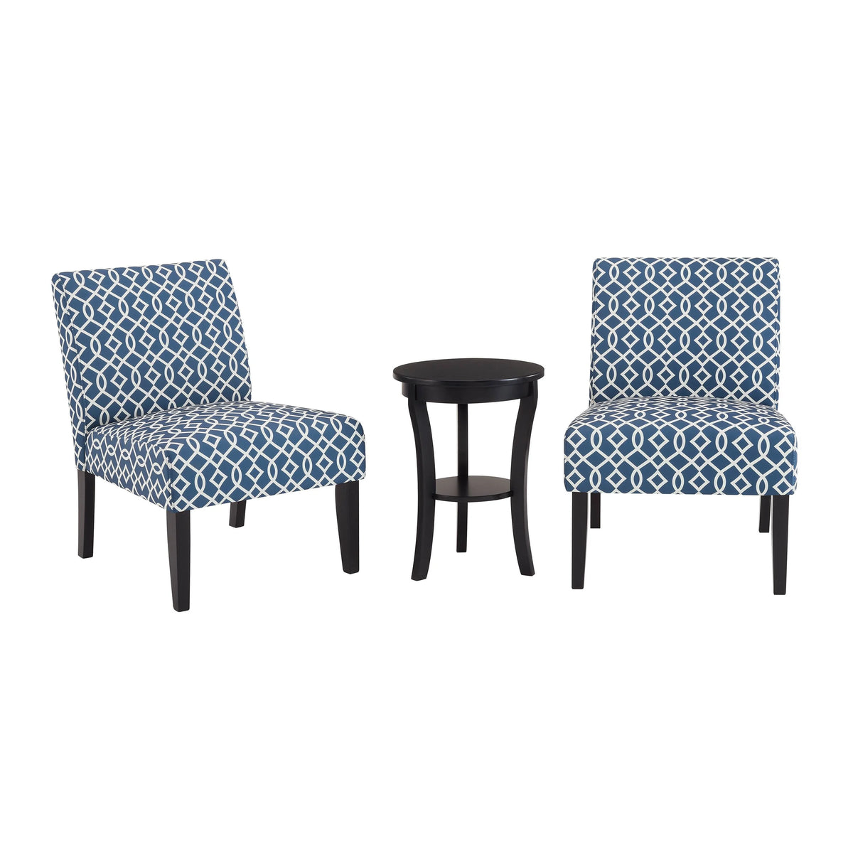 Blue Fabric 3pc Side Table and 2 Chairs Set R559