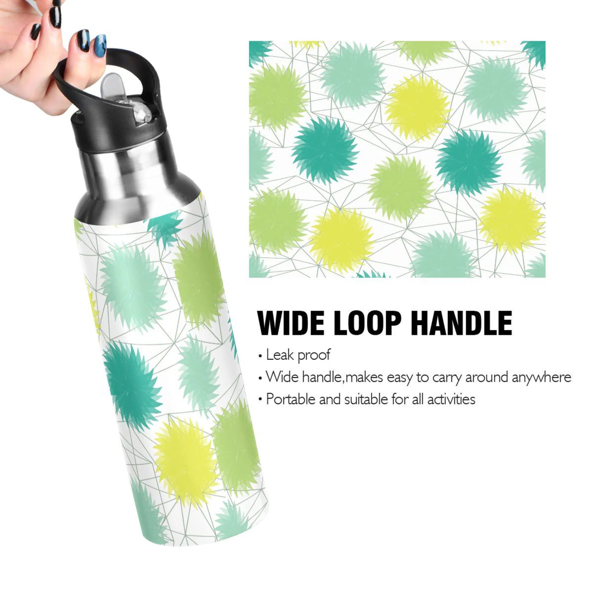 Green and Yellow Stainless Steel Insulated Water Bottle with Straw Lid S3679