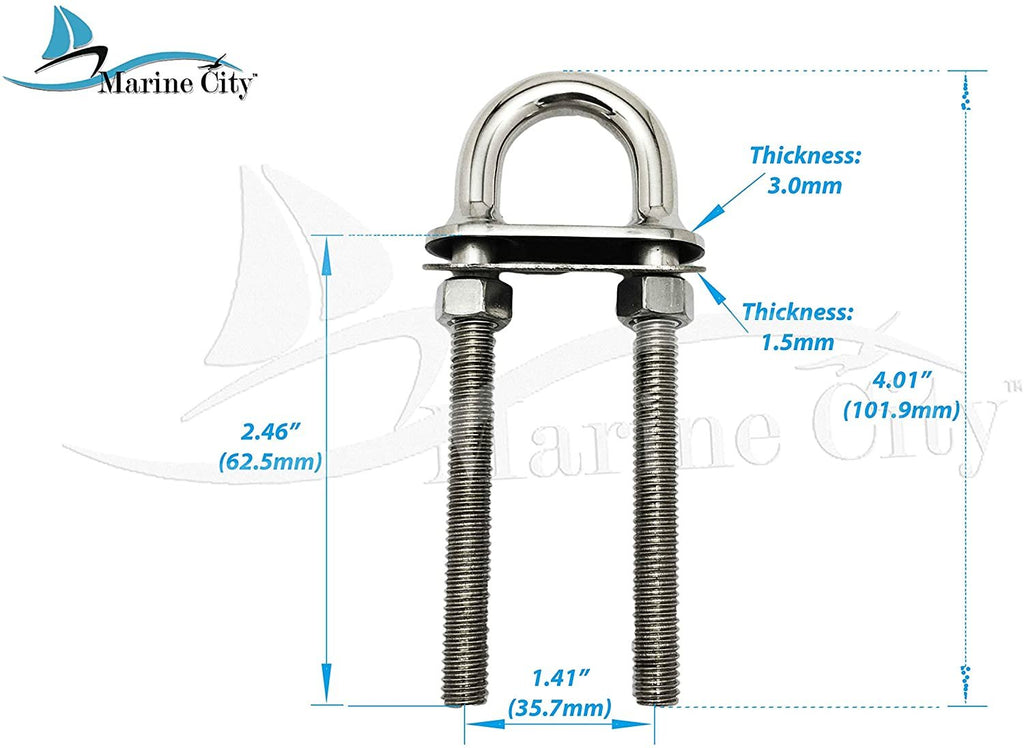 Stainless Steel 3/8" Welding Plate Bow Eye U-Bolt 4" Length G88233