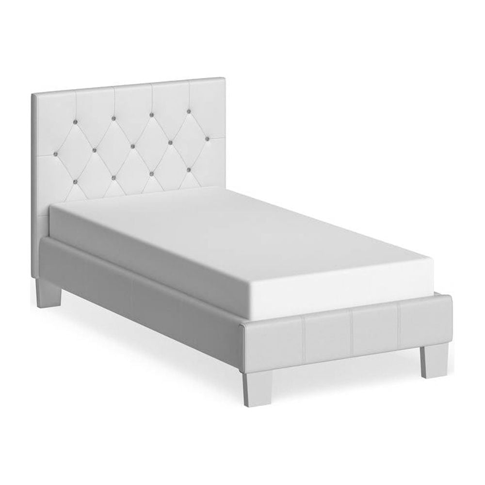 White Faux Leather Upholstered Tufted Platform Bed E65159