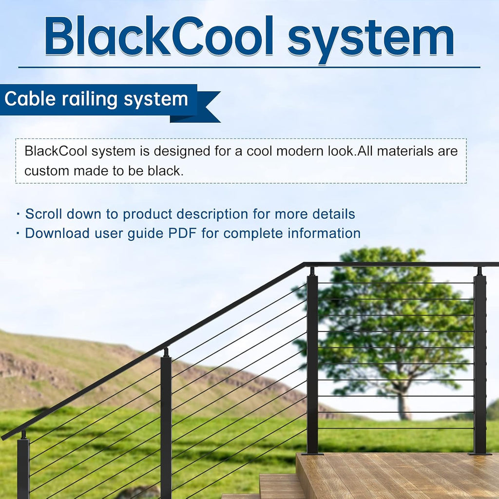4Pack 36''x2''x2'' Black Square Weldless Stainless Steel Pre-Drilled Cable Railing Post B560115