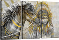 Set of 3 Canvas Painting Native American Women with Horse Feathers Headdress Poster Artwork Framed L417