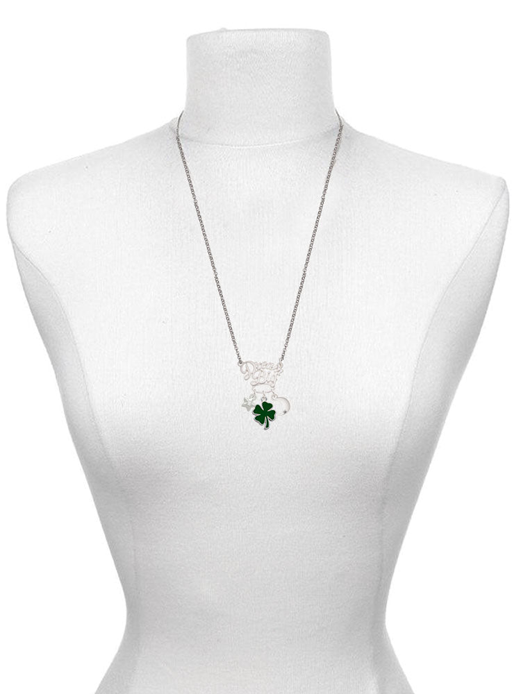 Silvertone Green Enamel Four Leaf Clover Pendant Necklace, 25" J971748
