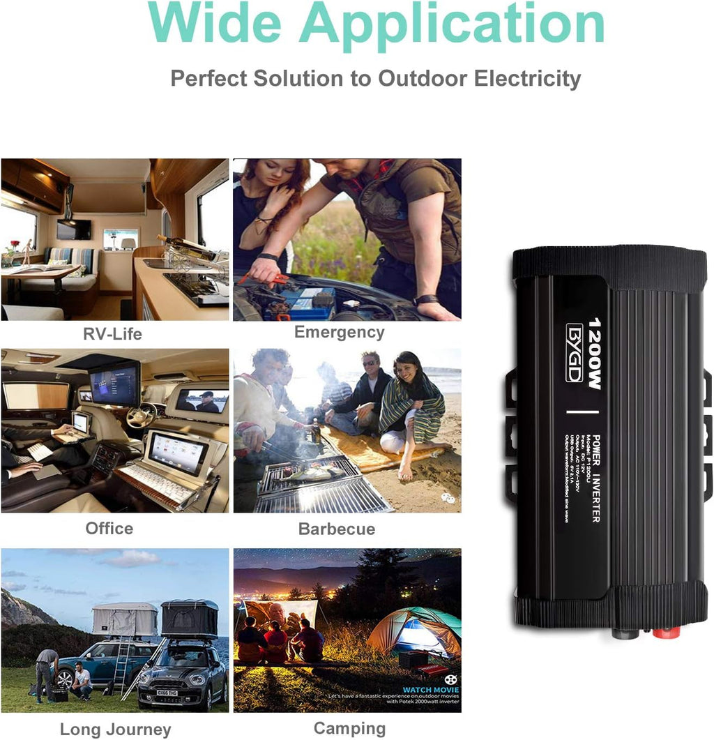 1200W Power Inverter with Dual AC Outlets Dual 2.1A USB Ports P883867