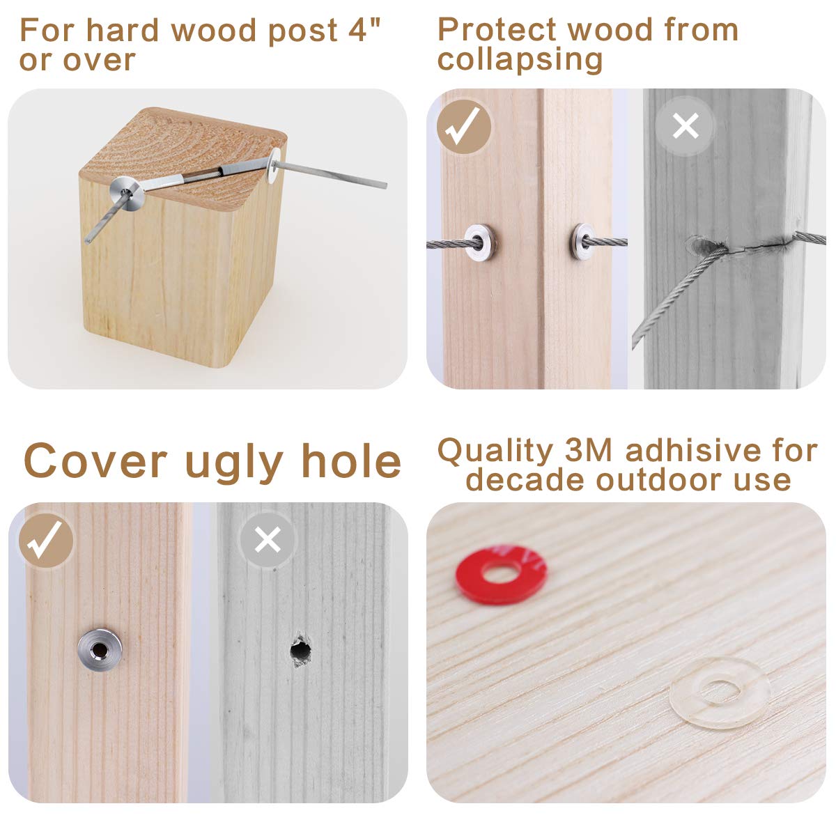 20Pack Cable Railing Kit Angled Protective Grommet for 90 Degree Corner 45 Degree L Shape Protector Sleeve for 1/8 Wire Rope Wood Posts T316 Stainless Steel Pack of 2 U5713